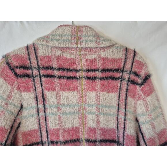 Anthropologie Maeve Women's Pink Cream Plaid Aurelia Sweater Jacket Medium - Picture 4 of 11